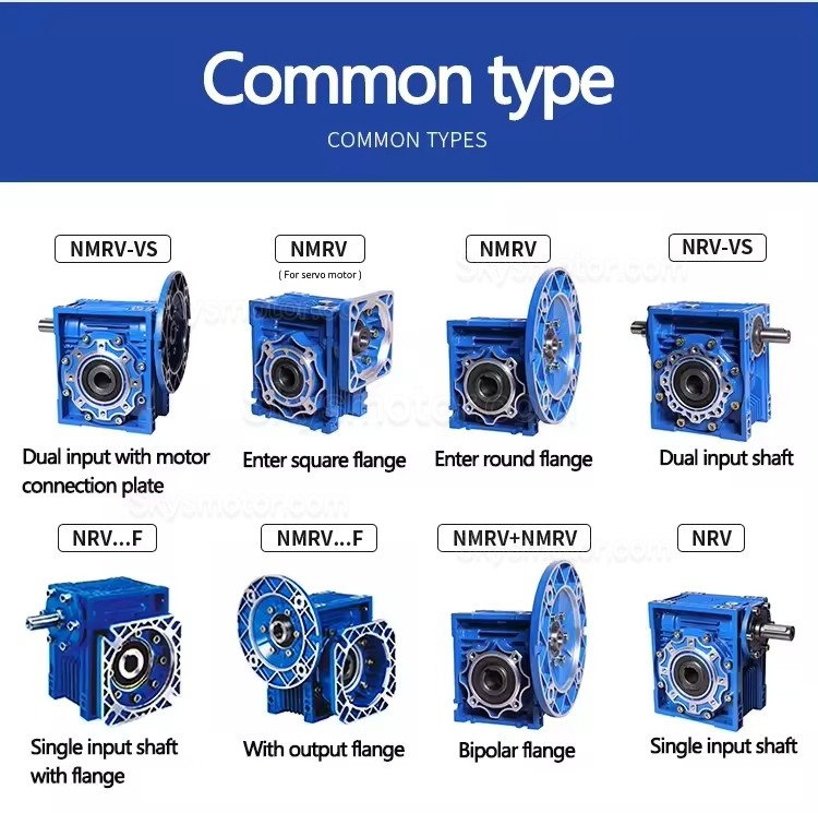 NRV-VS63シリーズ 0.3-2.8KW Nema 23 ウォームギアボックス、ギア比20:1 118-160nm、デュアル入力シャフト付き